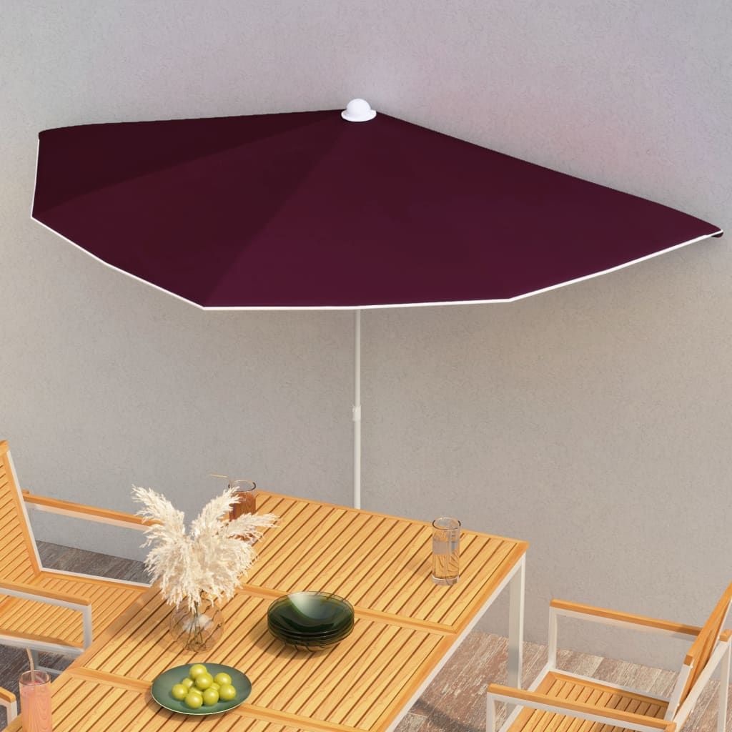 vidaXL Garden Half Parasol with Pole Outdoor Umbrella Sunshade Multi Colors