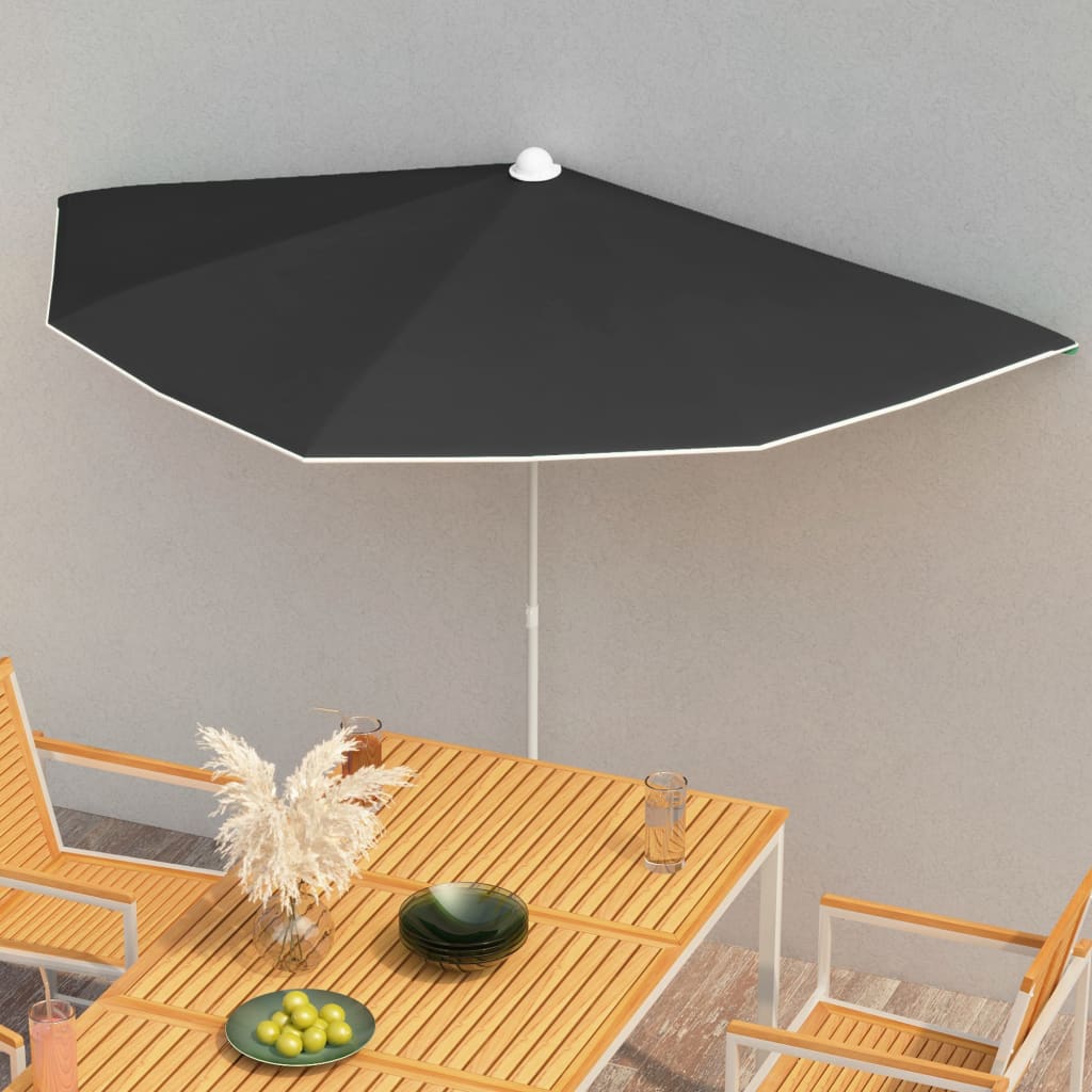 vidaXL Garden Half Parasol with Pole Outdoor Umbrella Sunshade Multi Colors