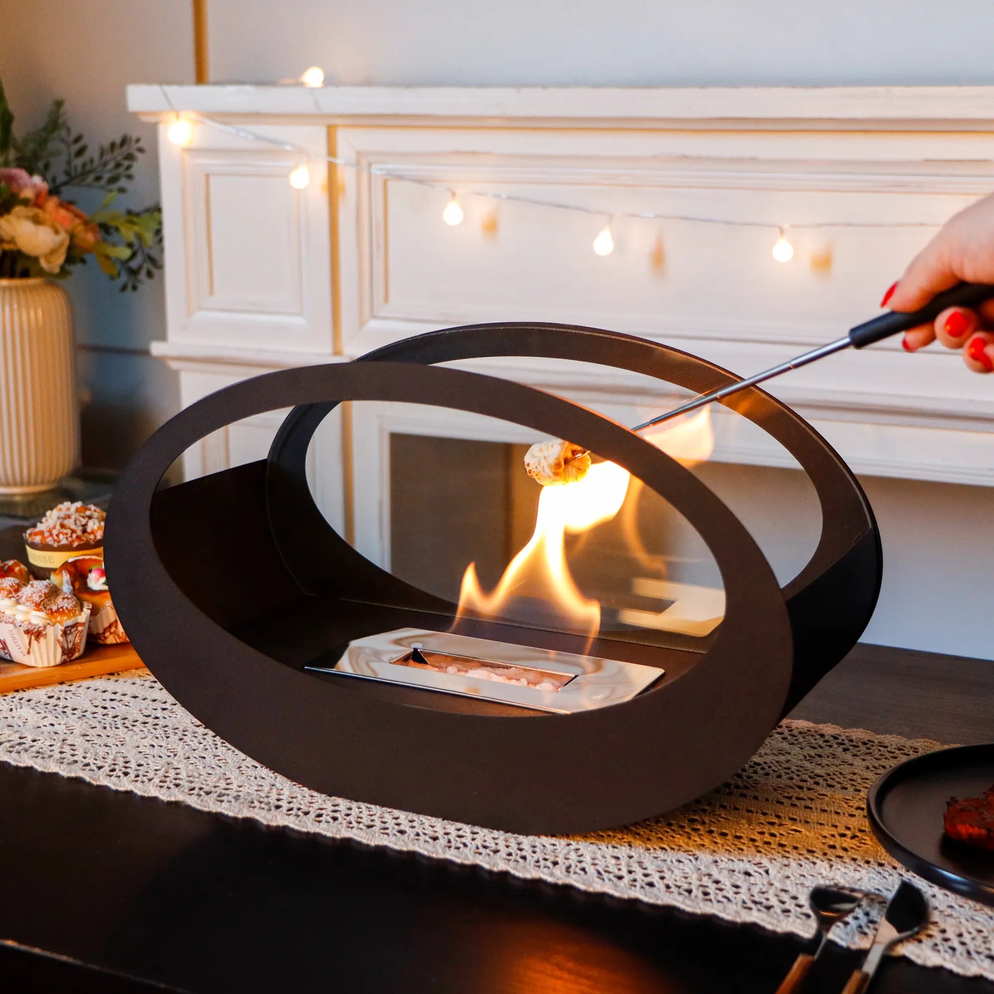 16x9.5"Black Metal Tabletop Fireplace