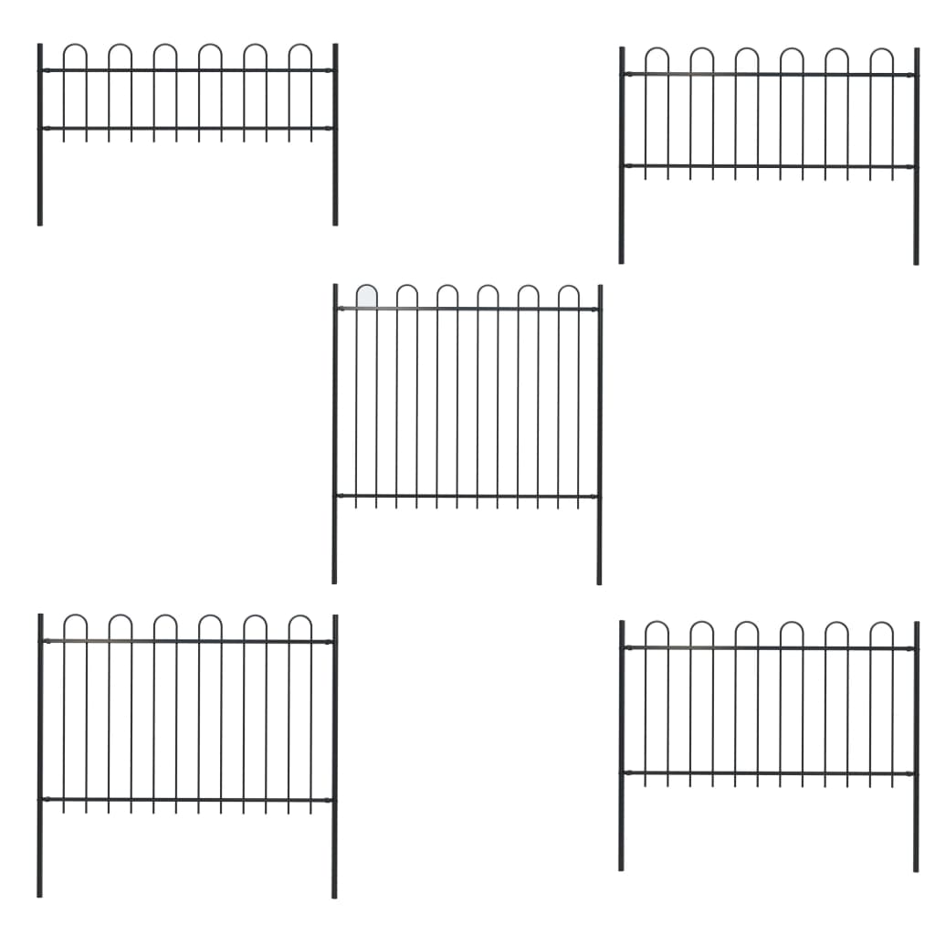 vidaXL Garden Fence Patio Privacy Screen Fence Wall with Hoop Top Steel Black